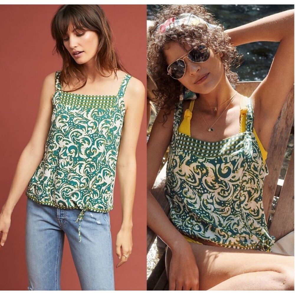 Anthropologie Tiny Green Tank Top Sz M Boho Feminine Colorful Summer